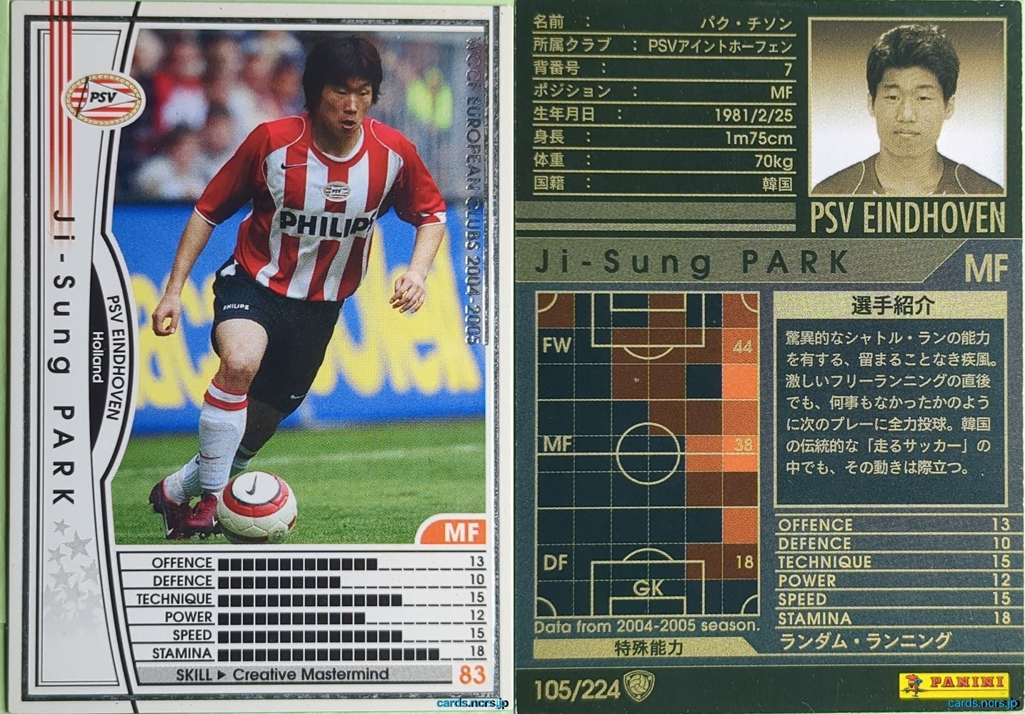 Panini WCCF Football WCCF/2004-2005-105/224 N Ji-Sung Park Trading Card NM
