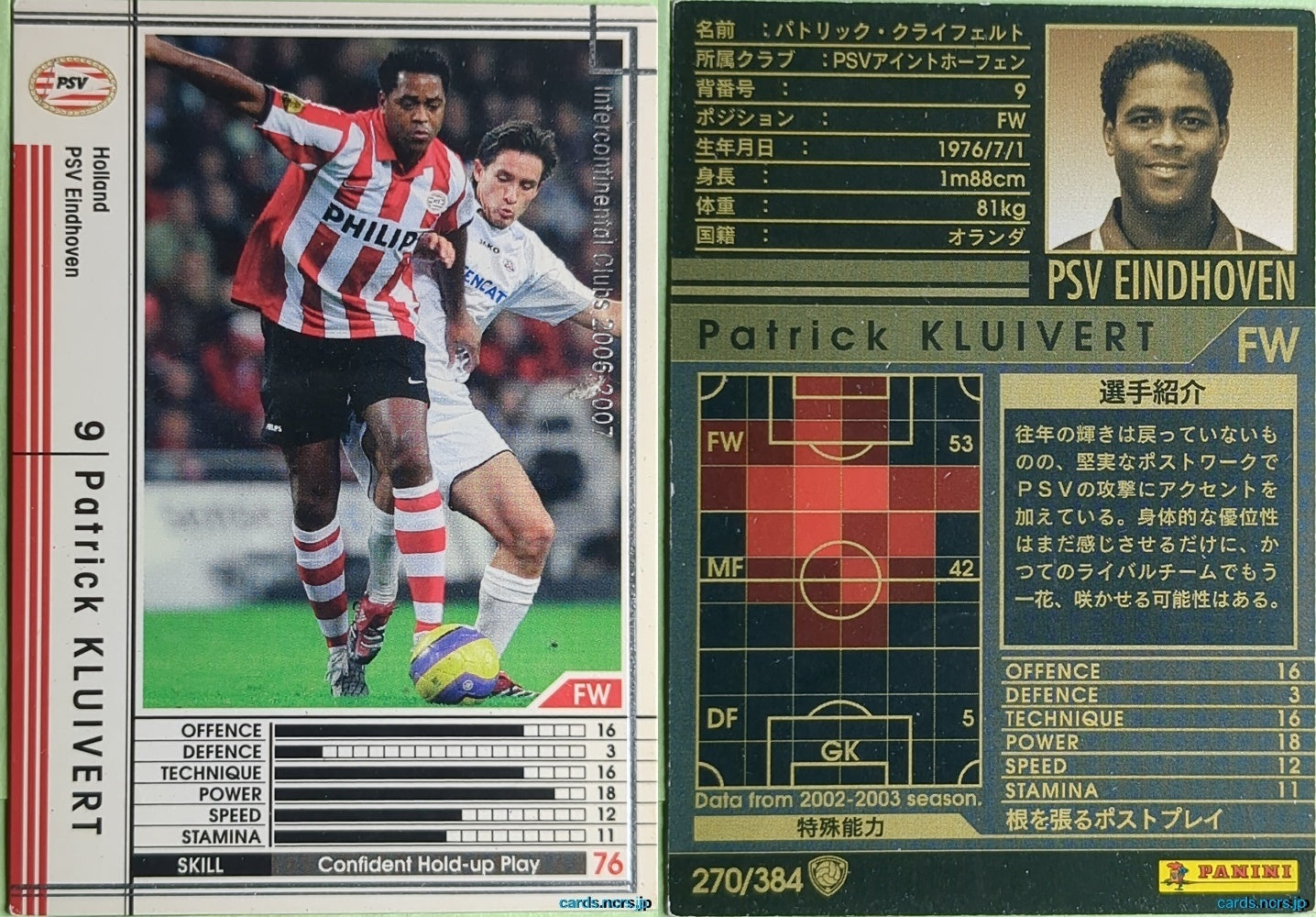 Panini WCCF Football WCCF/2006-2007-270/384 Patrick Kluivert Trading Card NM