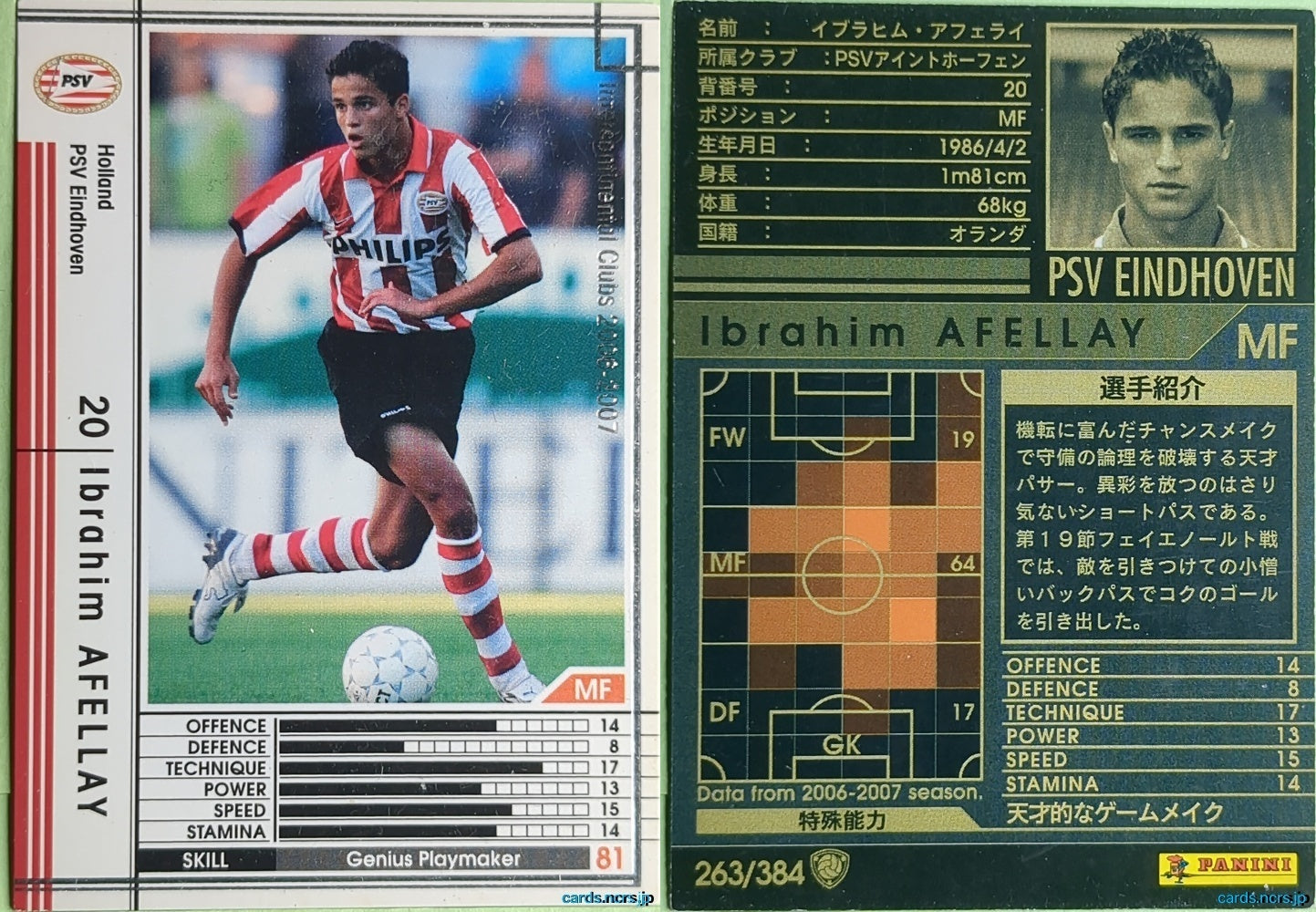 Panini WCCF Football WCCF/2006-2007-263/384 Ibrahim Afellay Trading Card NM