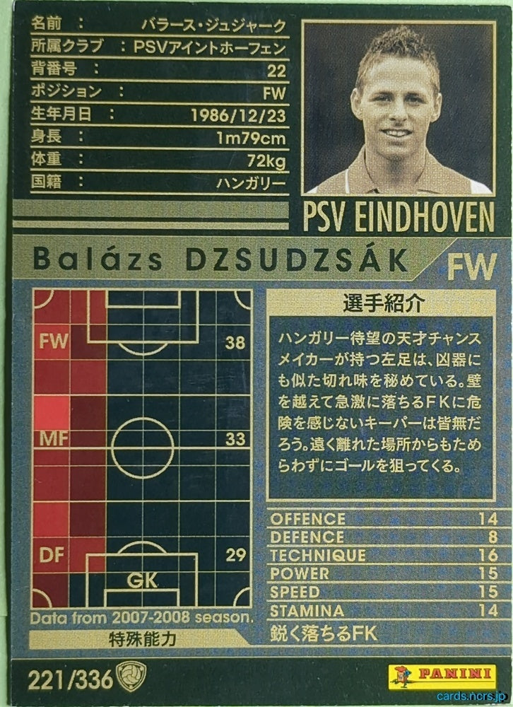 Panini WCCF Football WCCF/2007-2008-221/336 N Balázs Dzsudzsák Trading Card NM