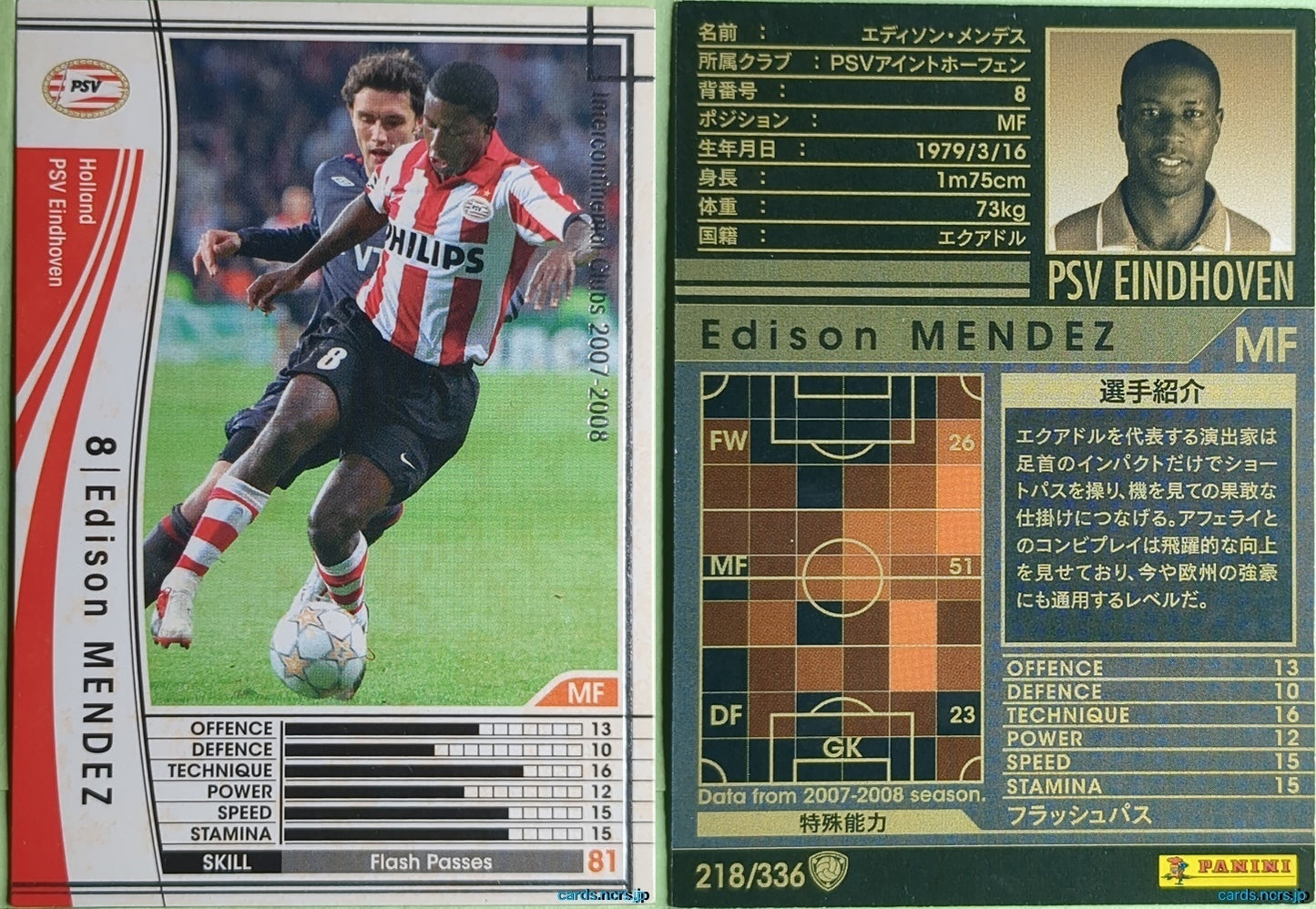 Panini WCCF Football WCCF/2007-2008-218/336 N Edison Mendez Trading Card NM