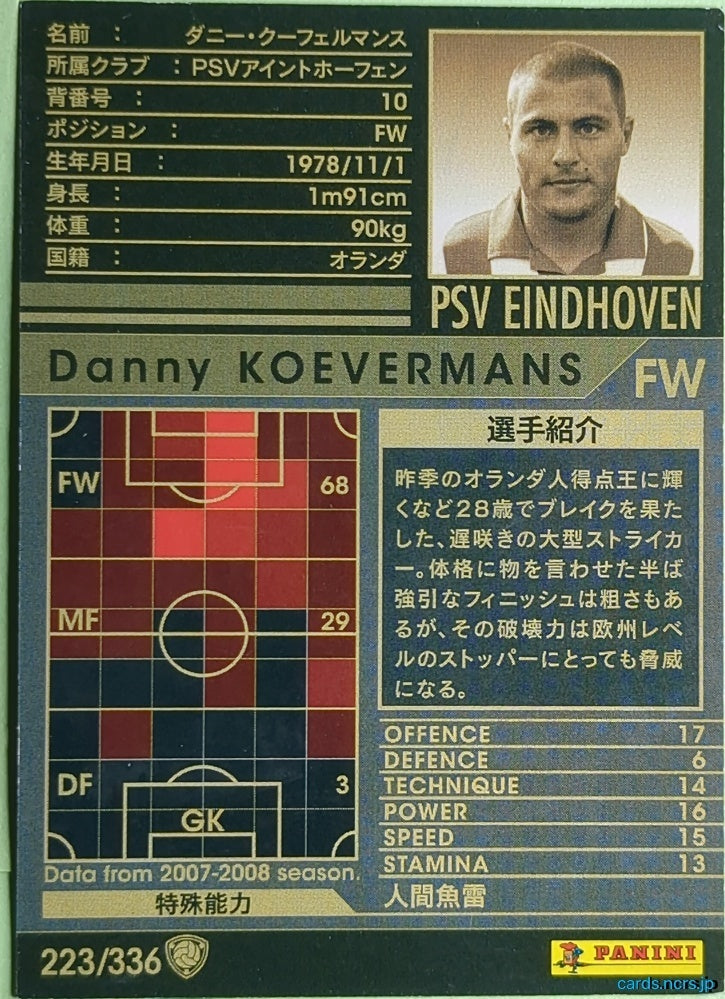 Panini WCCF Football WCCF/2007-2008-223/336 N Danny Koevermans Trading Card NM