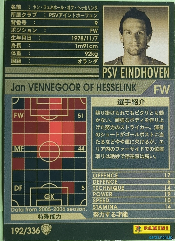 Panini WCCF Football WCCF/2005-2006-192/336 N Jan Vennegoor of Hesselink Trading Card NM