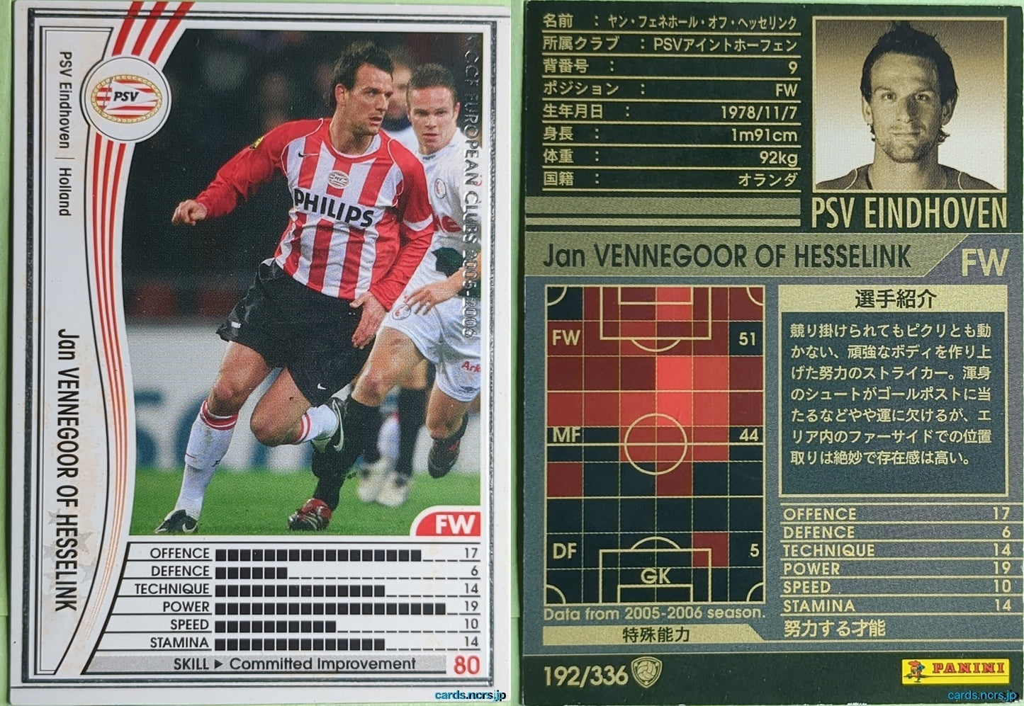 Panini WCCF Football WCCF/2005-2006-192/336 N Jan Vennegoor of Hesselink Trading Card NM