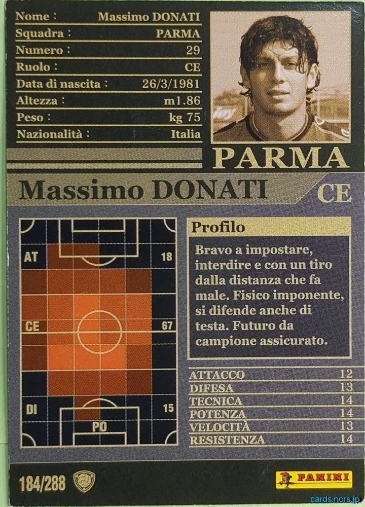 Panini WCCF Football WCCF/2002-2003-184/288EN N Massimo Donati Trading Card NM