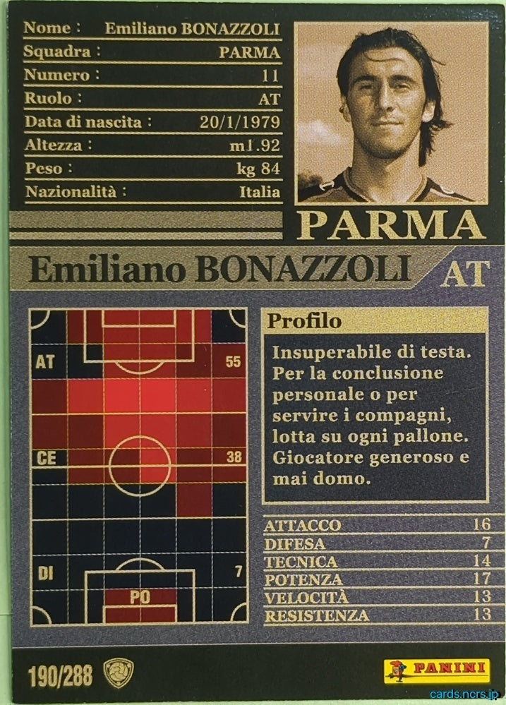 Panini WCCF Football WCCF/2002-2003-190/288EN N Emiliano Bonazzoli Trading Card NM