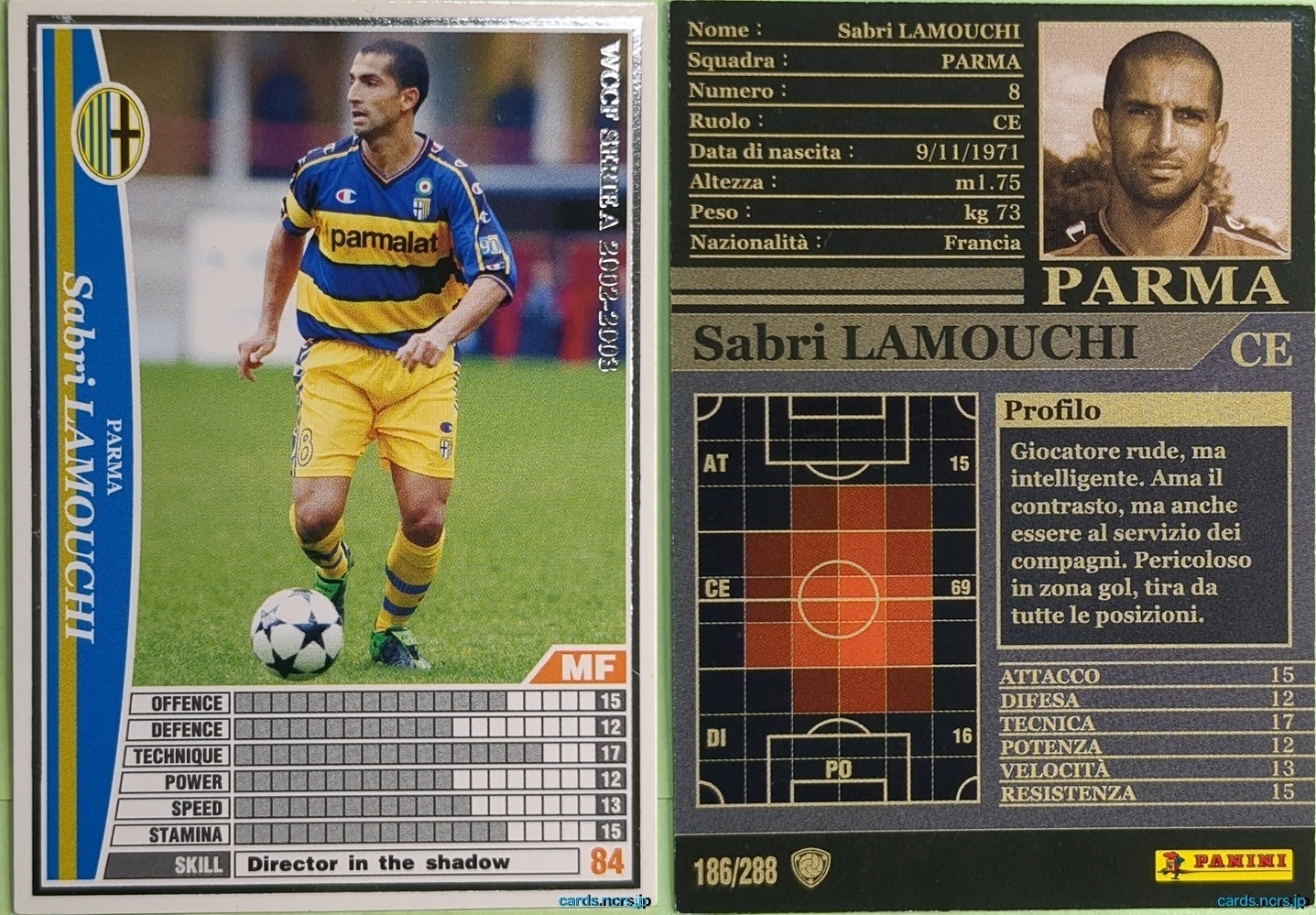 Panini WCCF Football WCCF/2002-2003-186/288EN N Sabri Lamouchi Trading Card NM