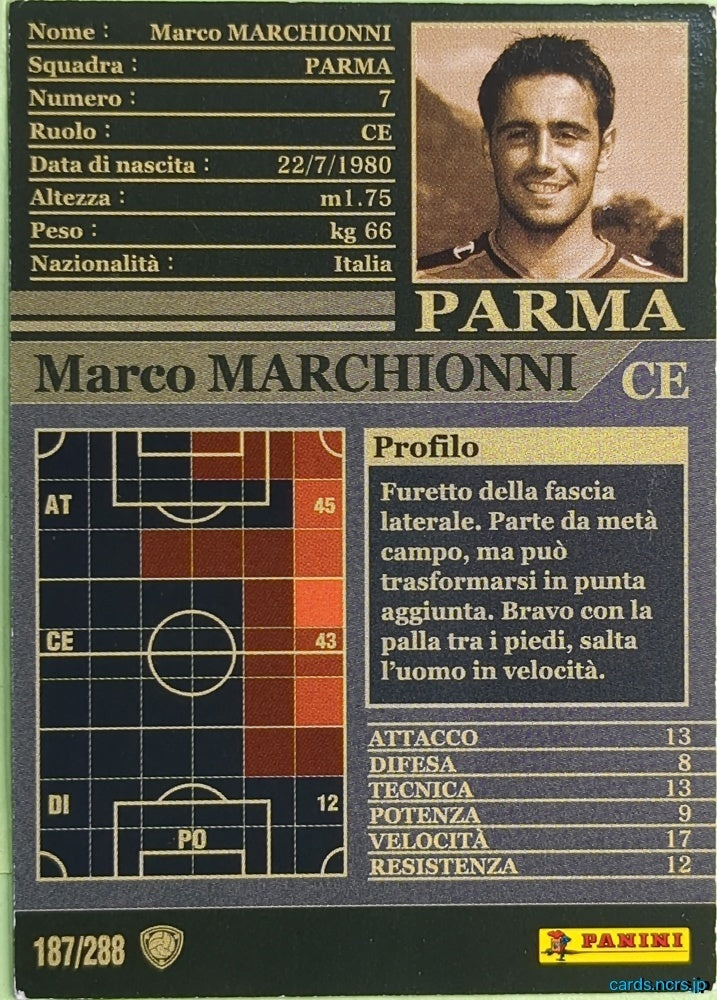 Panini WCCF Football WCCF/2002-2003-187/288EN N Marco Marchionni Trading Card NM