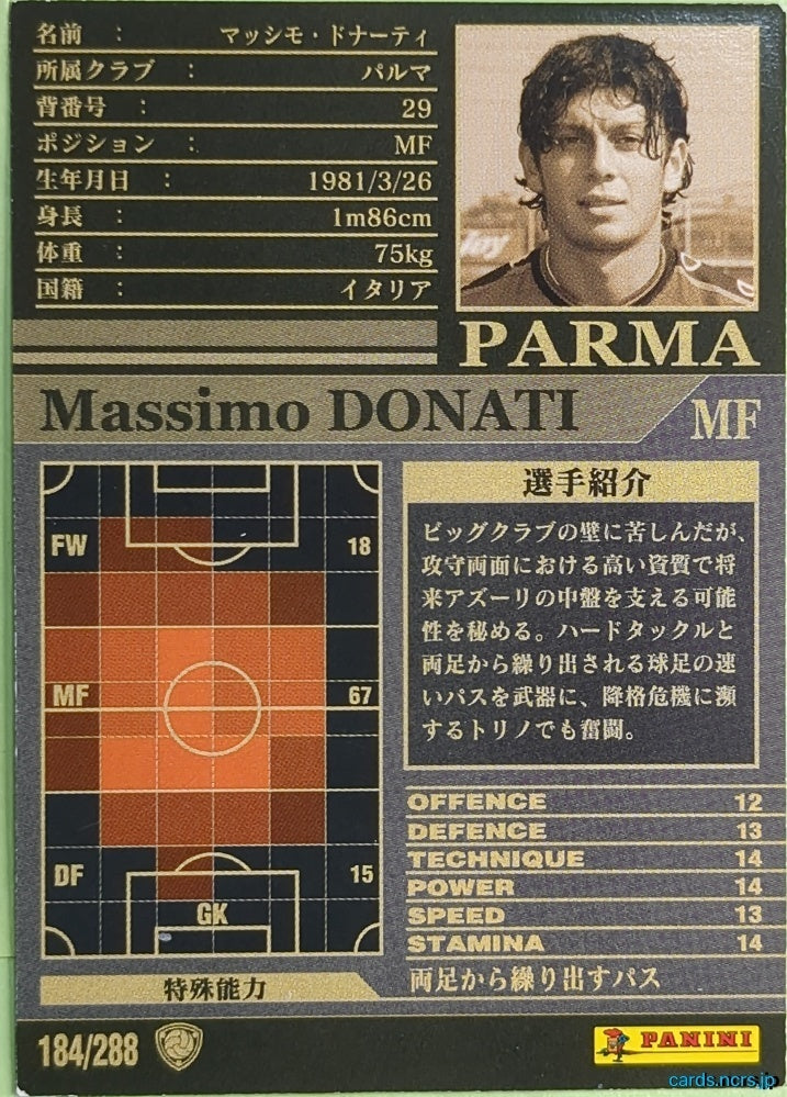 Panini WCCF Football WCCF/2002-2003-184/288 N Massimo Donati Trading Card NM