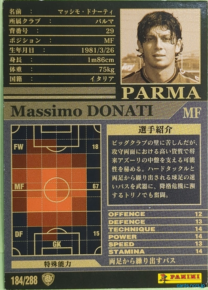 Panini WCCF Football WCCF/2002-2003-181/288 N Massimo Donati Trading Card NM