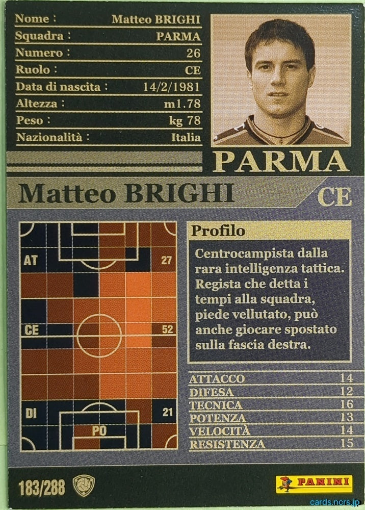 Panini WCCF Football WCCF/2002-2003-183/288EN N Matteo Brighi Trading Card NM