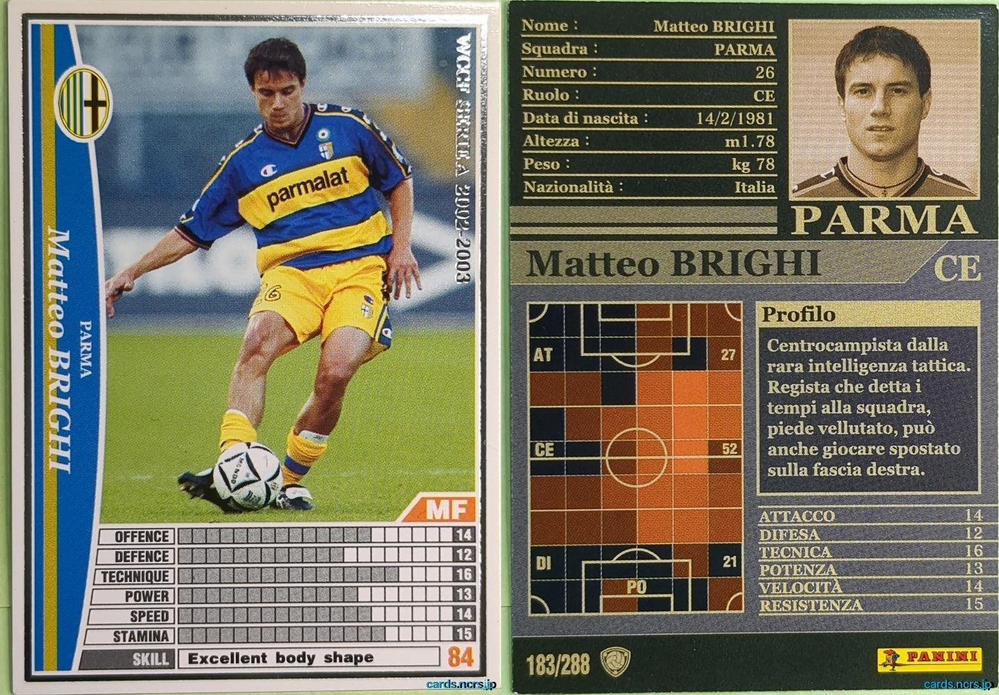 Panini WCCF Football WCCF/2002-2003-183/288EN N Matteo Brighi Trading Card NM