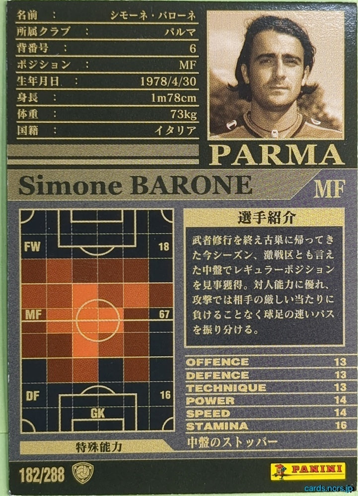 Panini WCCF Football WCCF/2002-2003-182/288 N Simone BARONE Trading Card NM