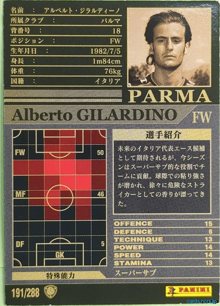 Panini WCCF Football WCCF/2002-2003-191/288 N Alberto GILARDINO Trading Card NM