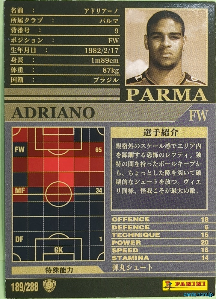 Panini WCCF Football WCCF/2002-2003-189/288 N Adriano Trading Card NM