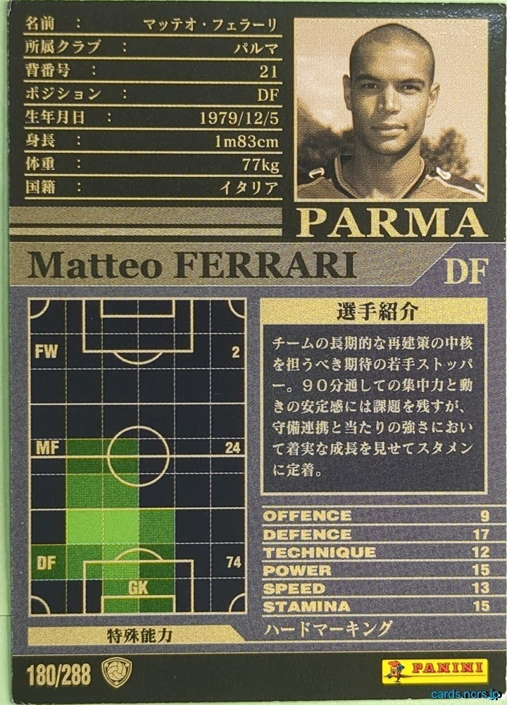 Panini WCCF Football WCCF/2002-2003-180/288 N Matteo Ferrari Trading Card NM