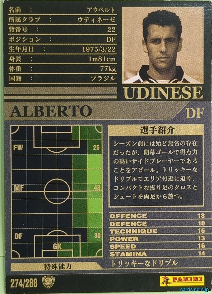 Panini WCCF Football WCCF/2002-2003-274/288 N Alberto MORENO Trading Card NM