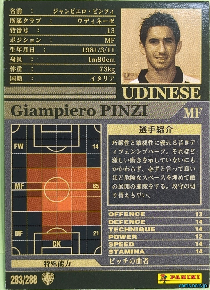 Panini WCCF Football WCCF/2002-2003-283/288 N Giampiero PINZI Trading Card NM