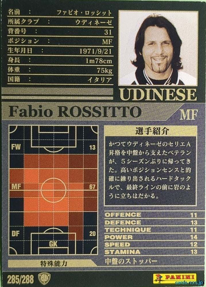 Panini WCCF Football WCCF/2002-2003-285/288 N Fabio Rossitto Trading Card NM