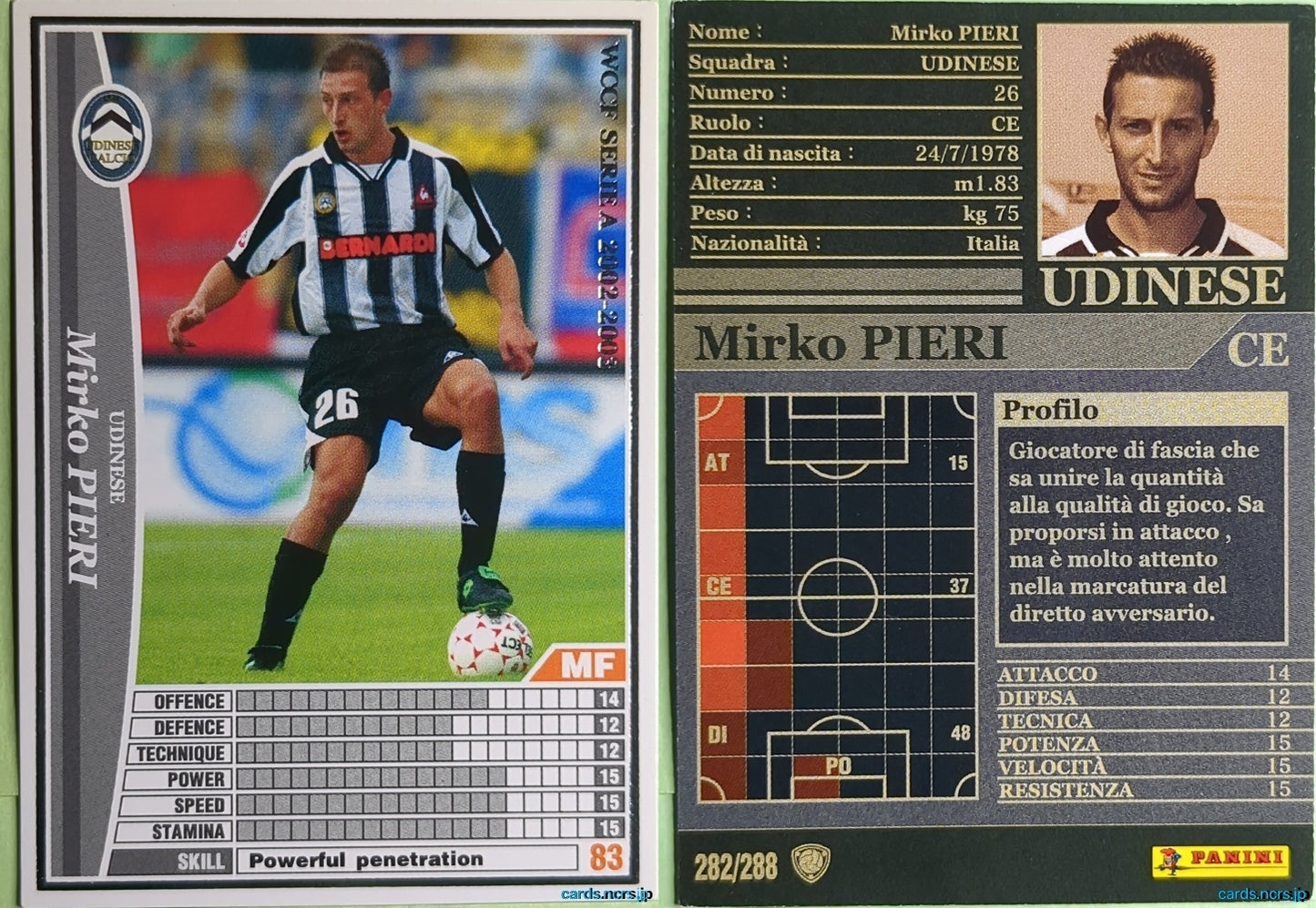 Panini WCCF Football WCCF/2002-2003-282/288EN N Mirko PIERI Trading Card NM