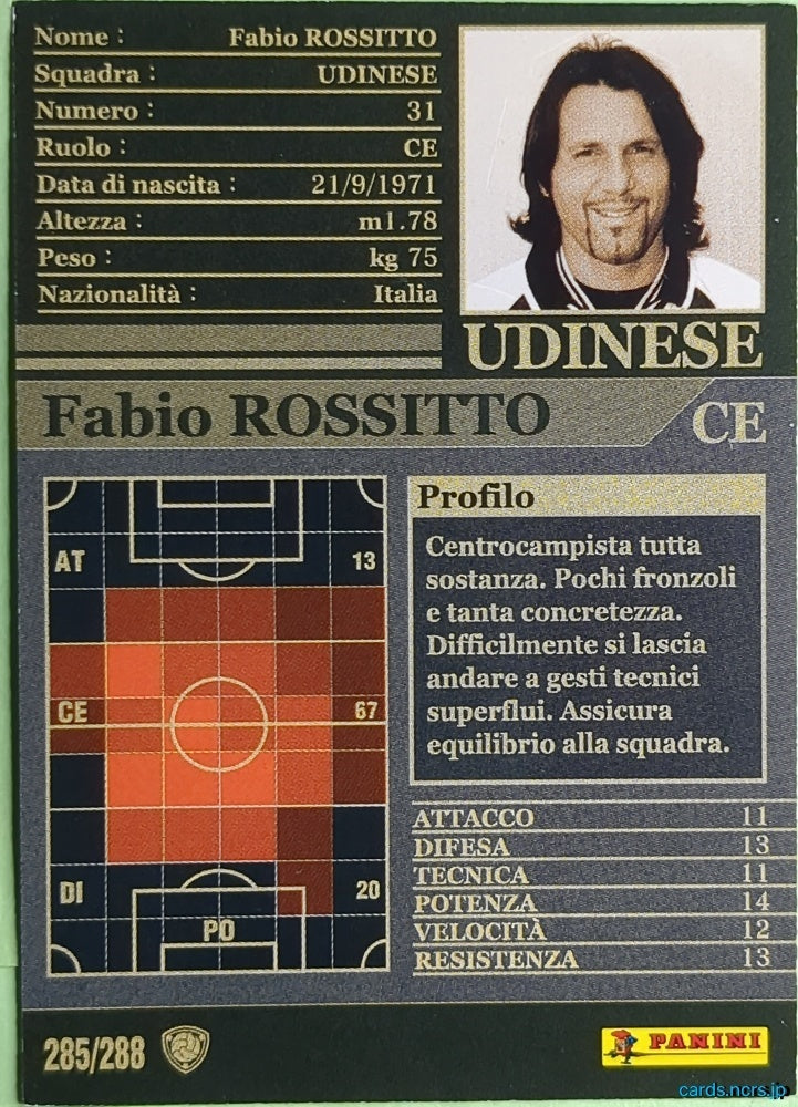 Panini WCCF Football WCCF/2002-2003-285/288EN N Fabio Rossitto Trading Card NM