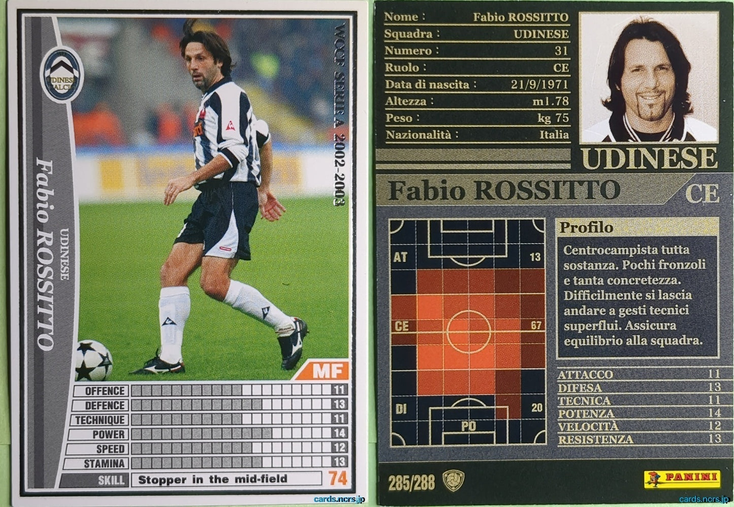 Panini WCCF Football WCCF/2002-2003-285/288EN N Fabio Rossitto Trading Card NM