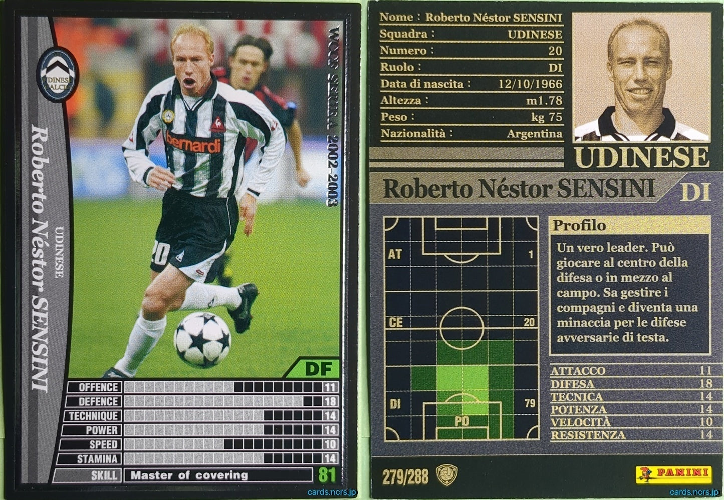 Panini WCCF Football WCCF/2002-2003-279/288EN N Roberto Néstor Sensini Trading Card NM