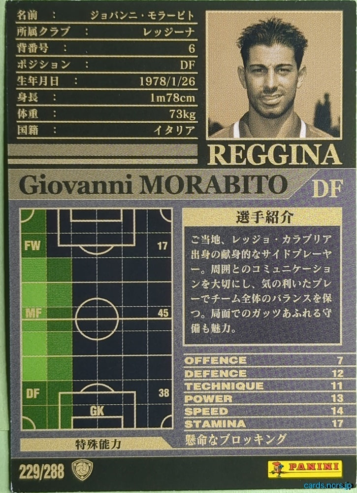 Panini WCCF Football WCCF/2002-2003-229/288 N Giovanni Morabito Trading Card NM