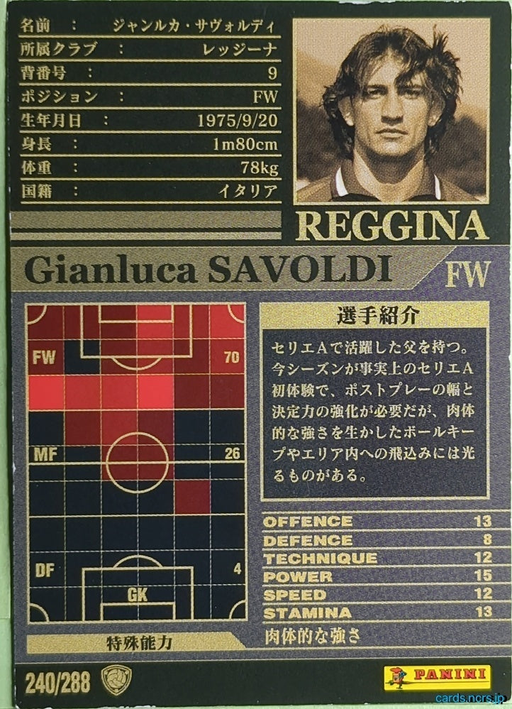 Panini WCCF Football WCCF/2002-2003-240/288 N Gianluca Savoldi Trading Card NM