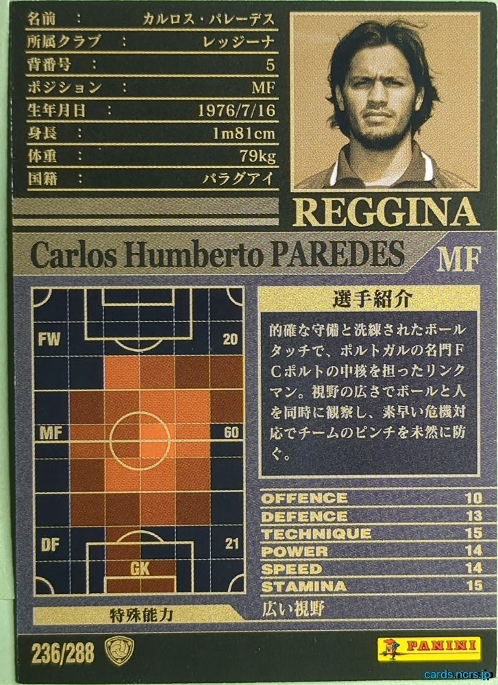 Panini WCCF Football WCCF/2002-2003-236/288 N Carlos Humberto Paredes Trading Card NM