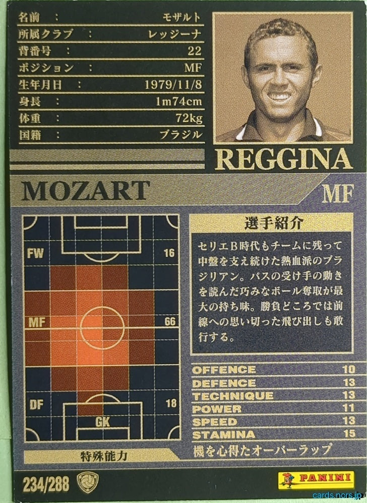 Panini WCCF Football WCCF/2002-2003-234/288 N Mozart Trading Card NM