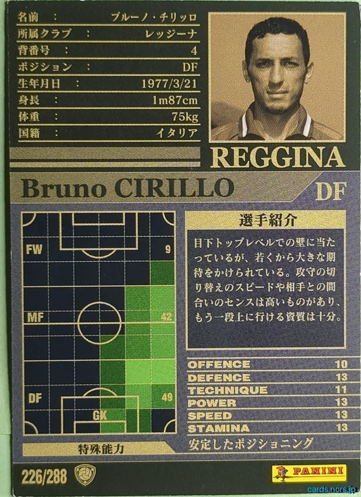 Panini WCCF Football WCCF/2002-2003-226/288 N Bruno CIRILLO Trading Card NM