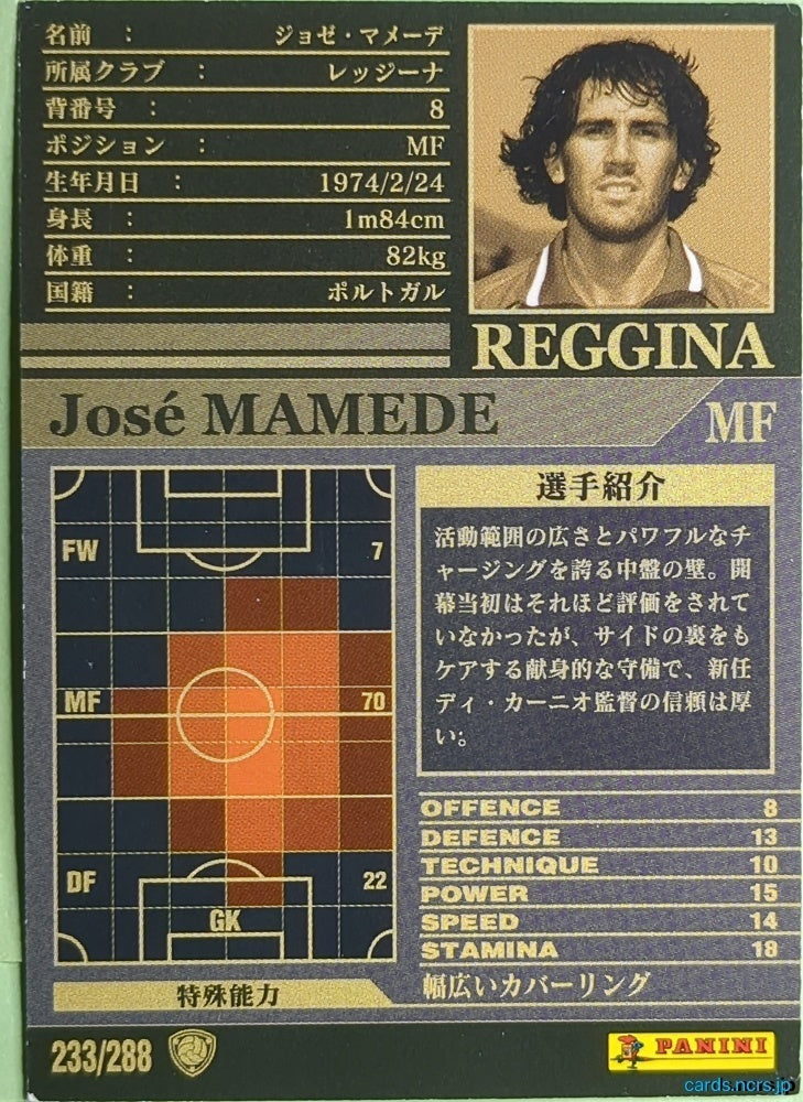 Panini WCCF Football WCCF/2002-2003-233/288 N José Mamede Trading Card NM