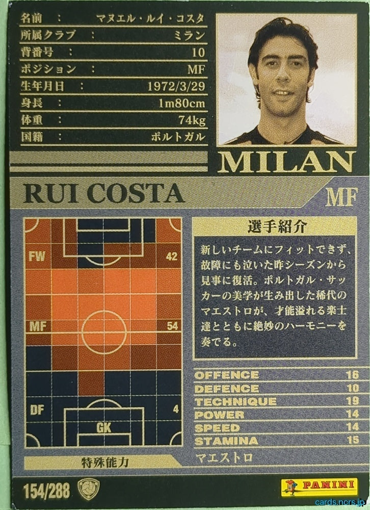 Panini WCCF Football WCCF/2002-2003-154/288 N Rui Costa Trading Card NM