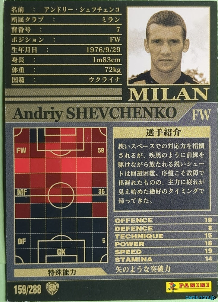 Panini WCCF Football WCCF/2002-2003-159/288 N Andriy Shevchenko Trading Card NM