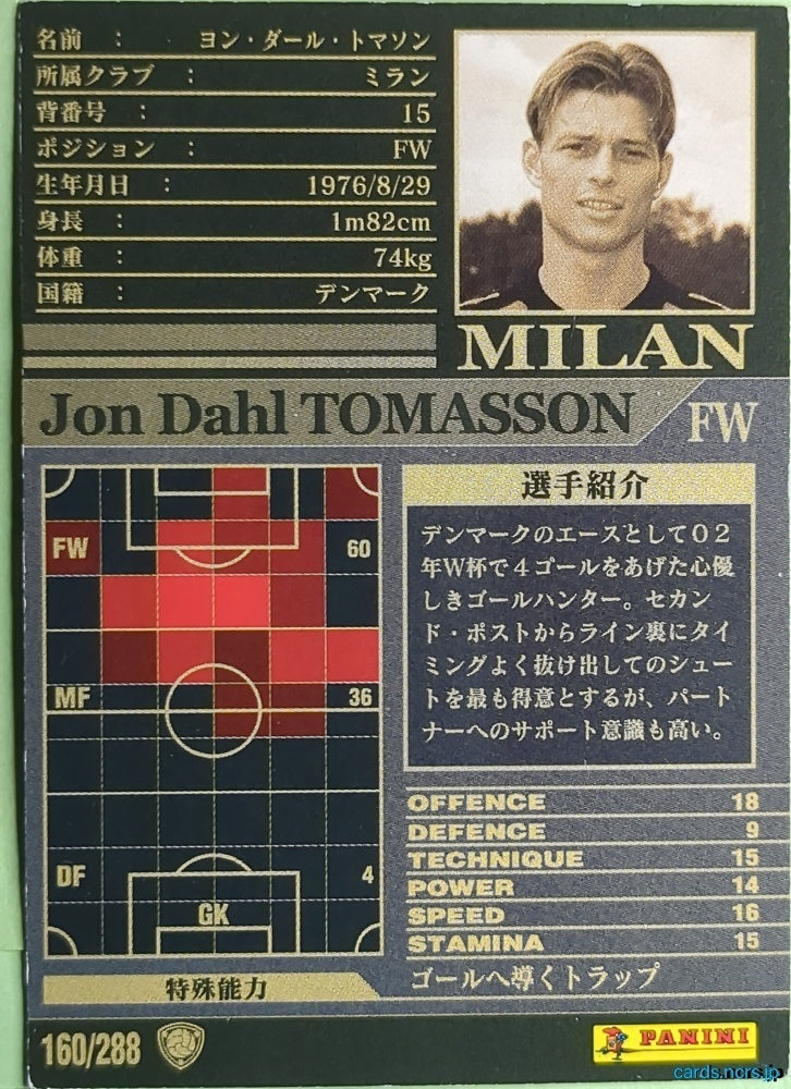 Panini WCCF Football WCCF/2002-2003-160/288 N Jon Dahl Tomasson Trading Card NM