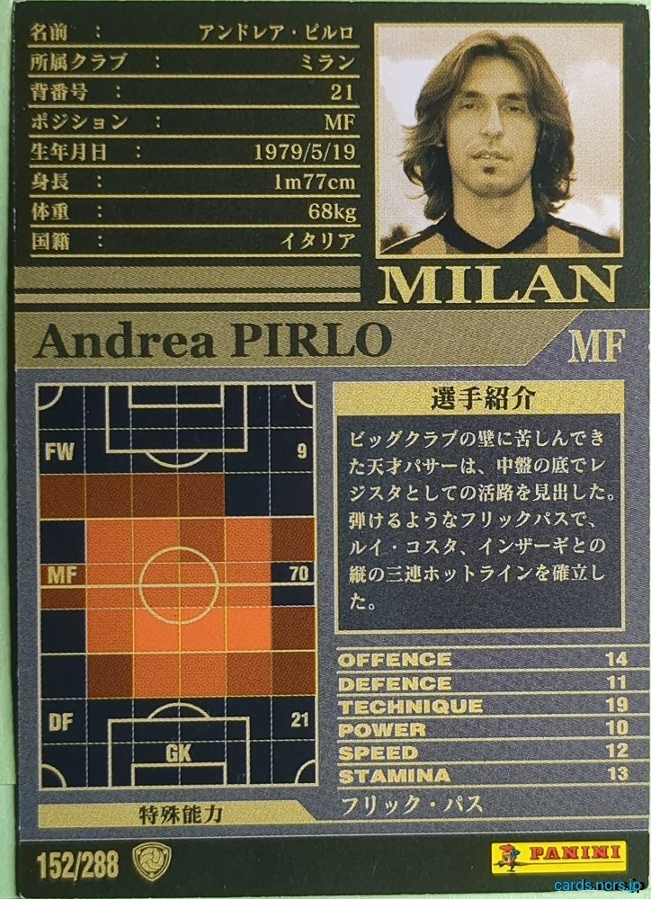 Panini WCCF Football WCCF/2002-2003-152/288 N Andrea PIRLO Trading Card NM
