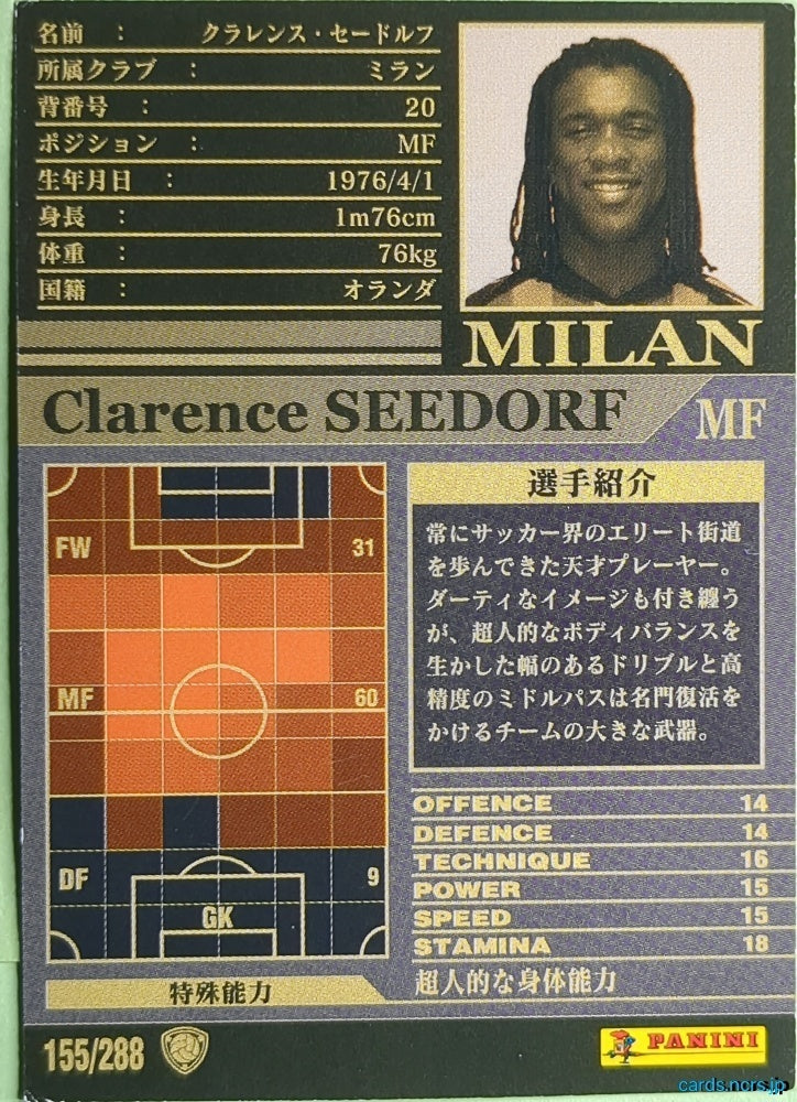 Panini WCCF Football WCCF/2002-2003-155/288 N Clarence Seedorf Trading Card NM