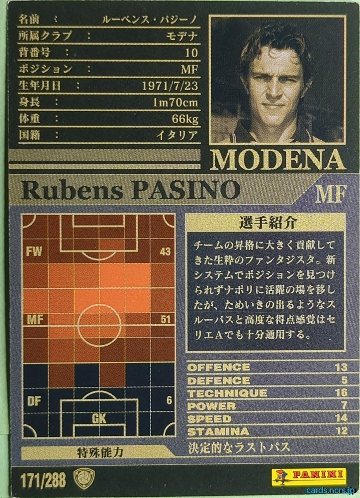 Panini WCCF Football WCCF/2002-2003-171/288 N Rubens Pasino Trading Card NM