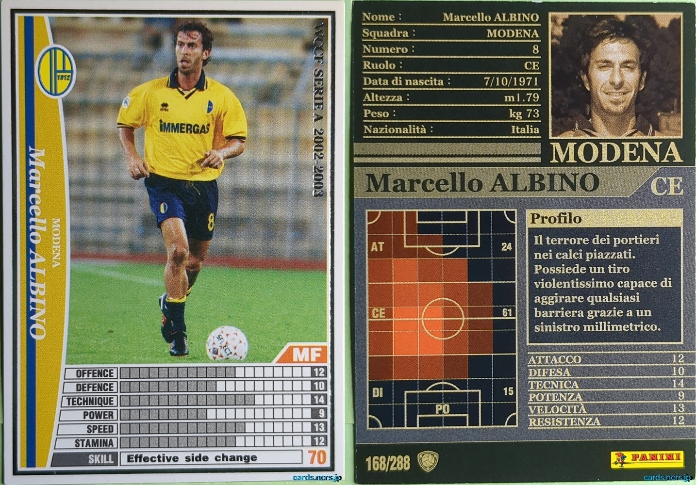 Panini WCCF Football WCCF/2002-2003-168/288EN N Marcello Albino Trading Card NM