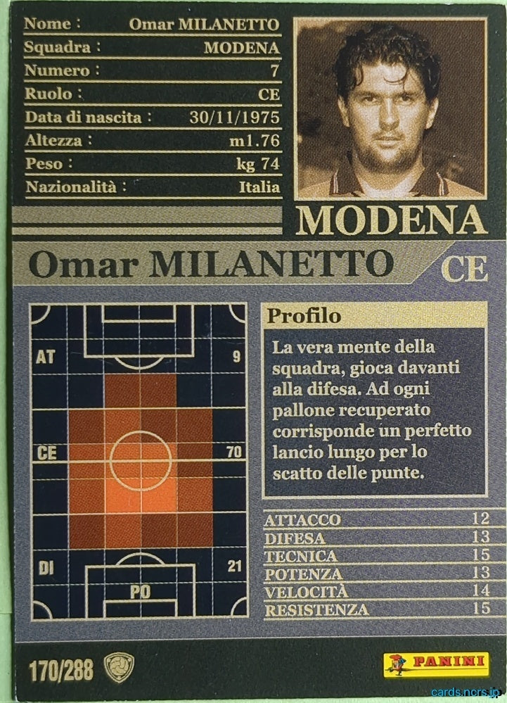 Panini WCCF Football WCCF/2002-2003-170/288EN N Omar Milanetto Trading Card NM