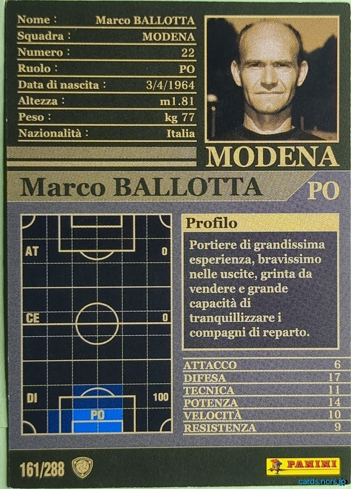Panini WCCF Football WCCF/2002-2003-161/288EN N Marco Ballotta Trading Card NM