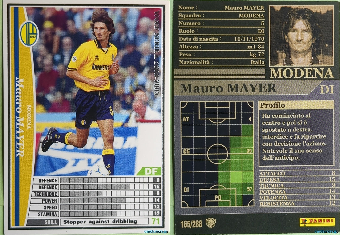 Panini WCCF Football WCCF/2002-2003-165/288EN N Mauro Mayer Trading Card NM