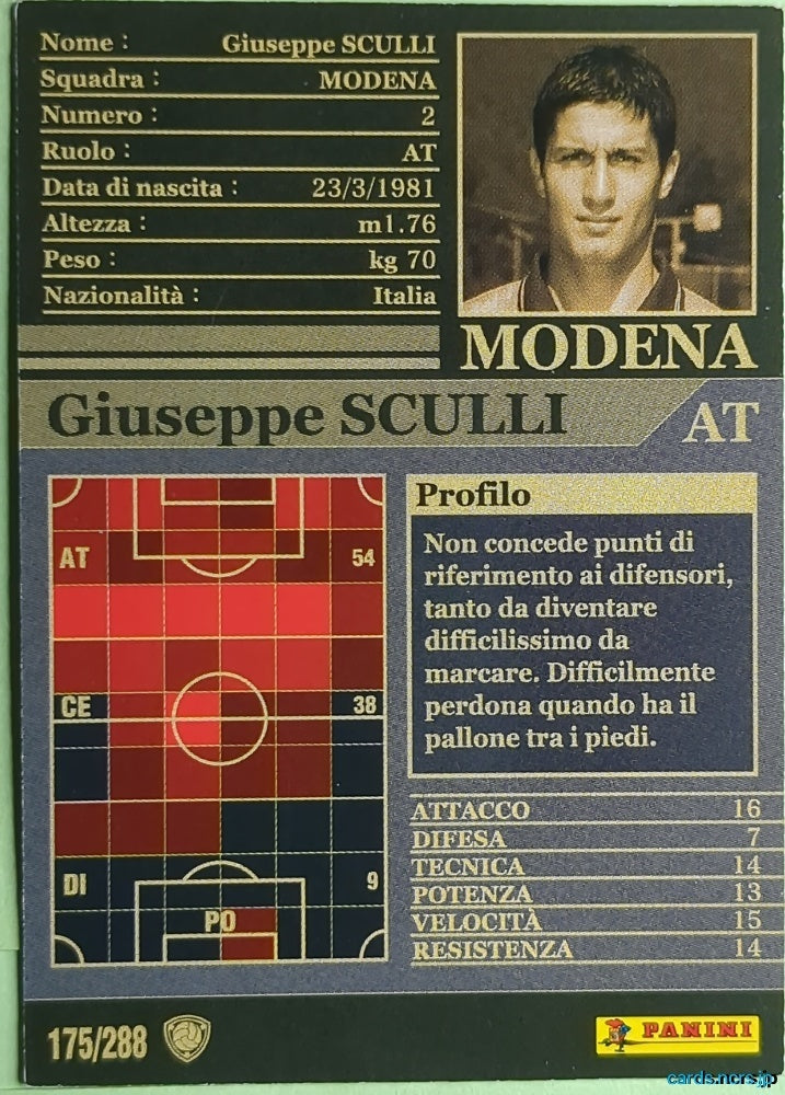 Panini WCCF Football WCCF/2002-2003-175/288EN N Giuseppe Sculli Trading Card NM