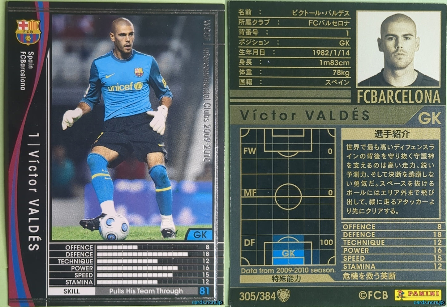 Panini WCCF Football WCCF/2009-2010-305/384 N Victor Valdes Trading Card NM