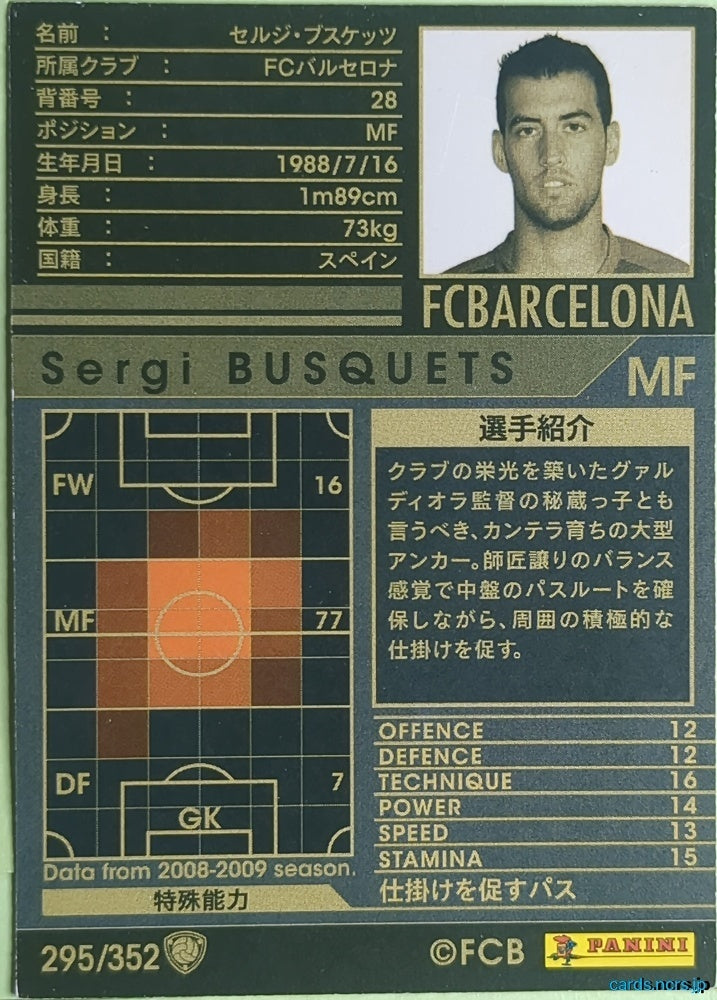 Panini WCCF Football WCCF/2008-2009-295/352 N Sergi Busquets Trading Card NM