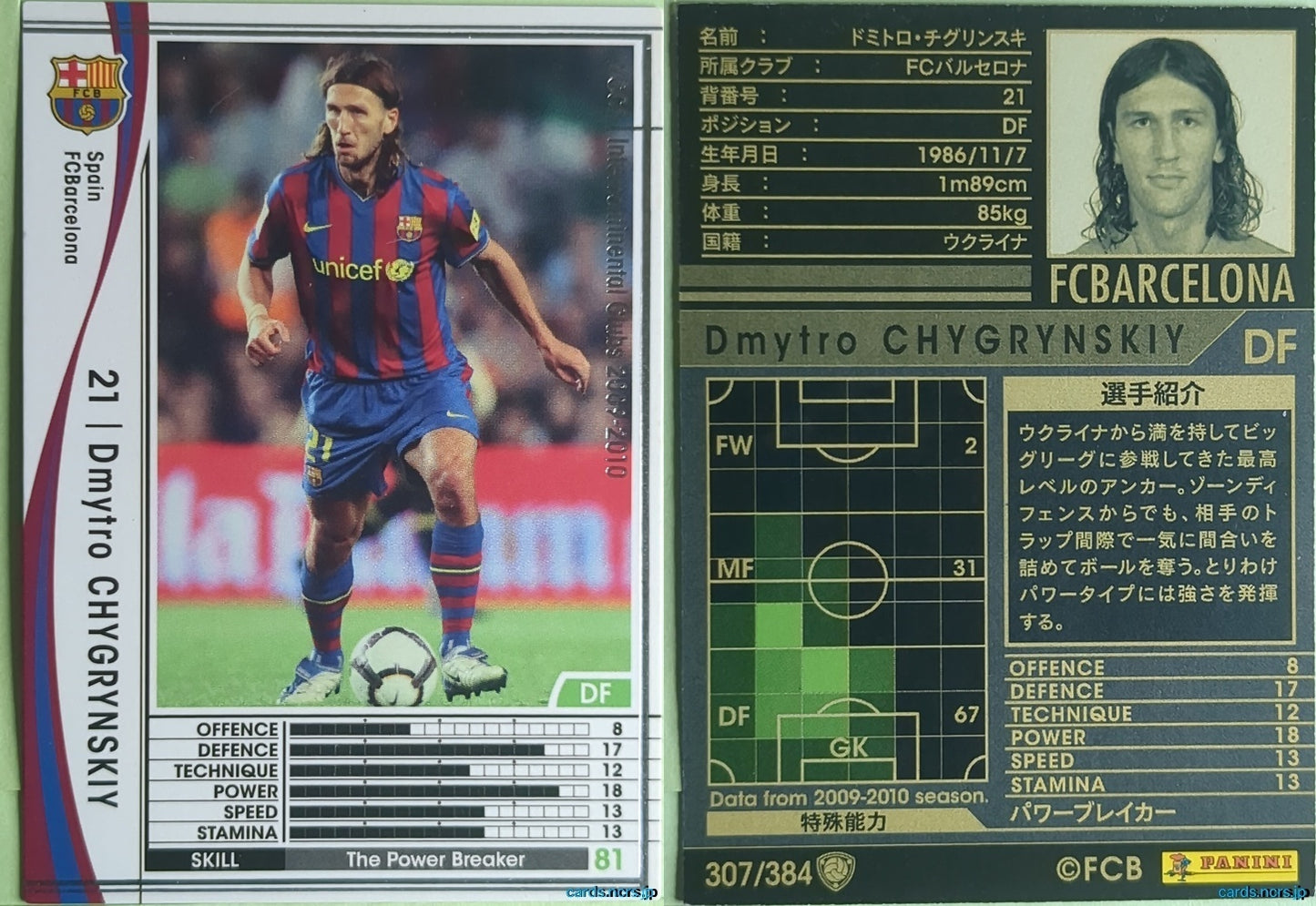 Panini WCCF Football WCCF/2009-2010-307/384 N Dmytro Chygrynskiy Trading Card NM