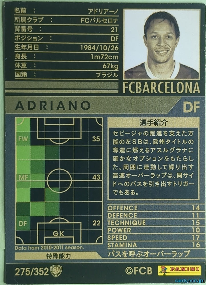 Panini WCCF Football WCCF/2010-2011-275/352 N Adriano Trading Card NM