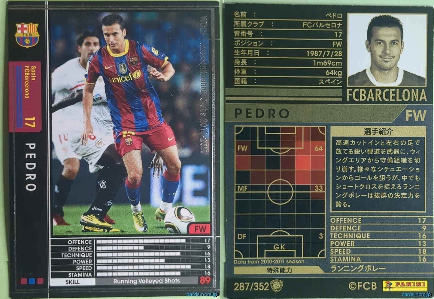 Panini WCCF Football WCCF/2010-2011-287/352 N Pedro Trading Card NM