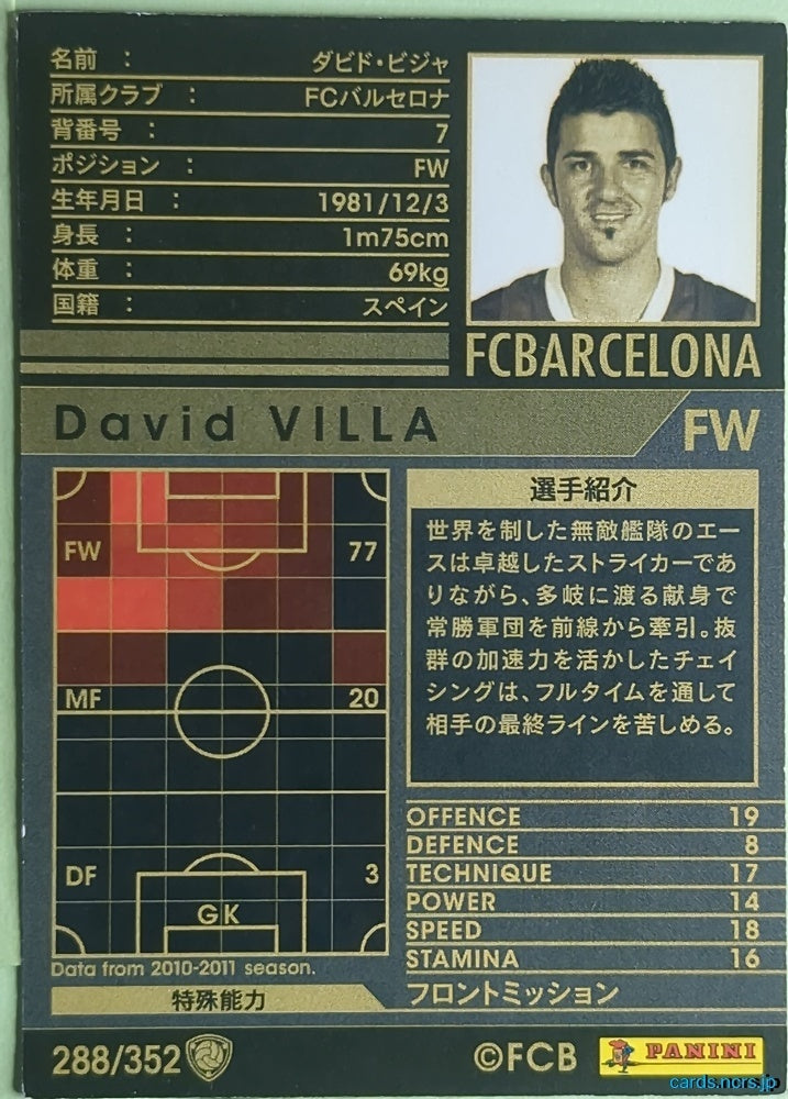 Panini WCCF Football WCCF/2010-2011-288/352 N David Villa Trading Card NM